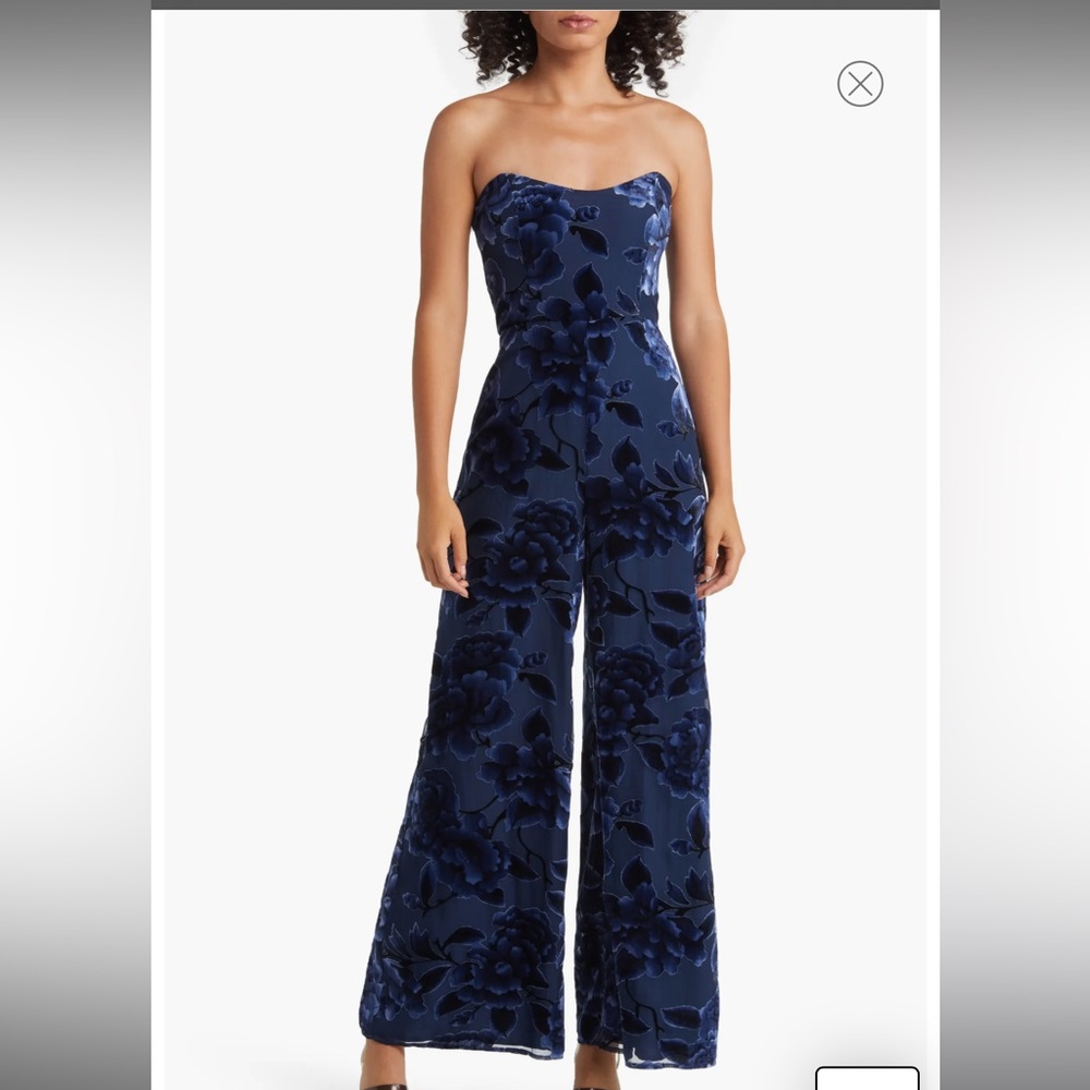 NWT- Hutch Sonnie Floral Velvet Burnout Strapless Jumpsuit